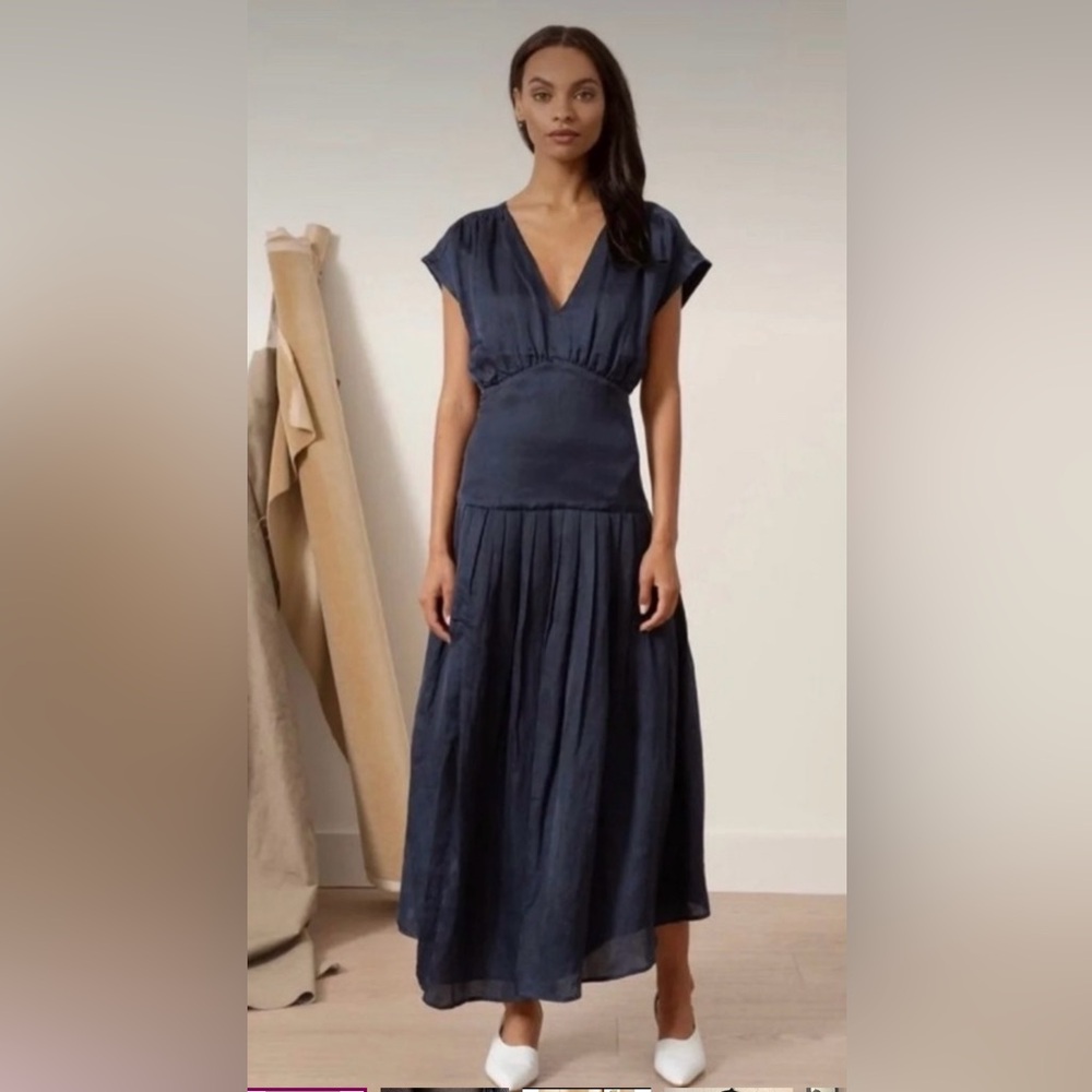 Modern Citizen Chloe Linen Satin Picated Dress